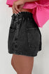 Relaxed Fit High Waisted Drawstring Utility Denim Shorts